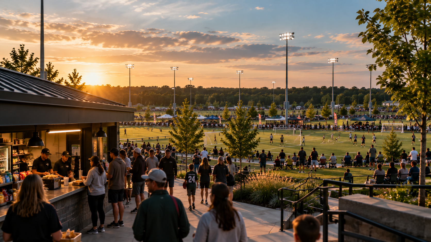 Concession stand serving a busy sports facility