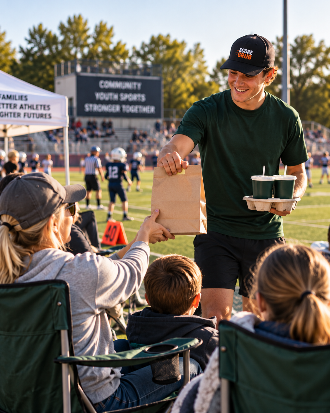 ScoreGrub volunteer delivering food to fans