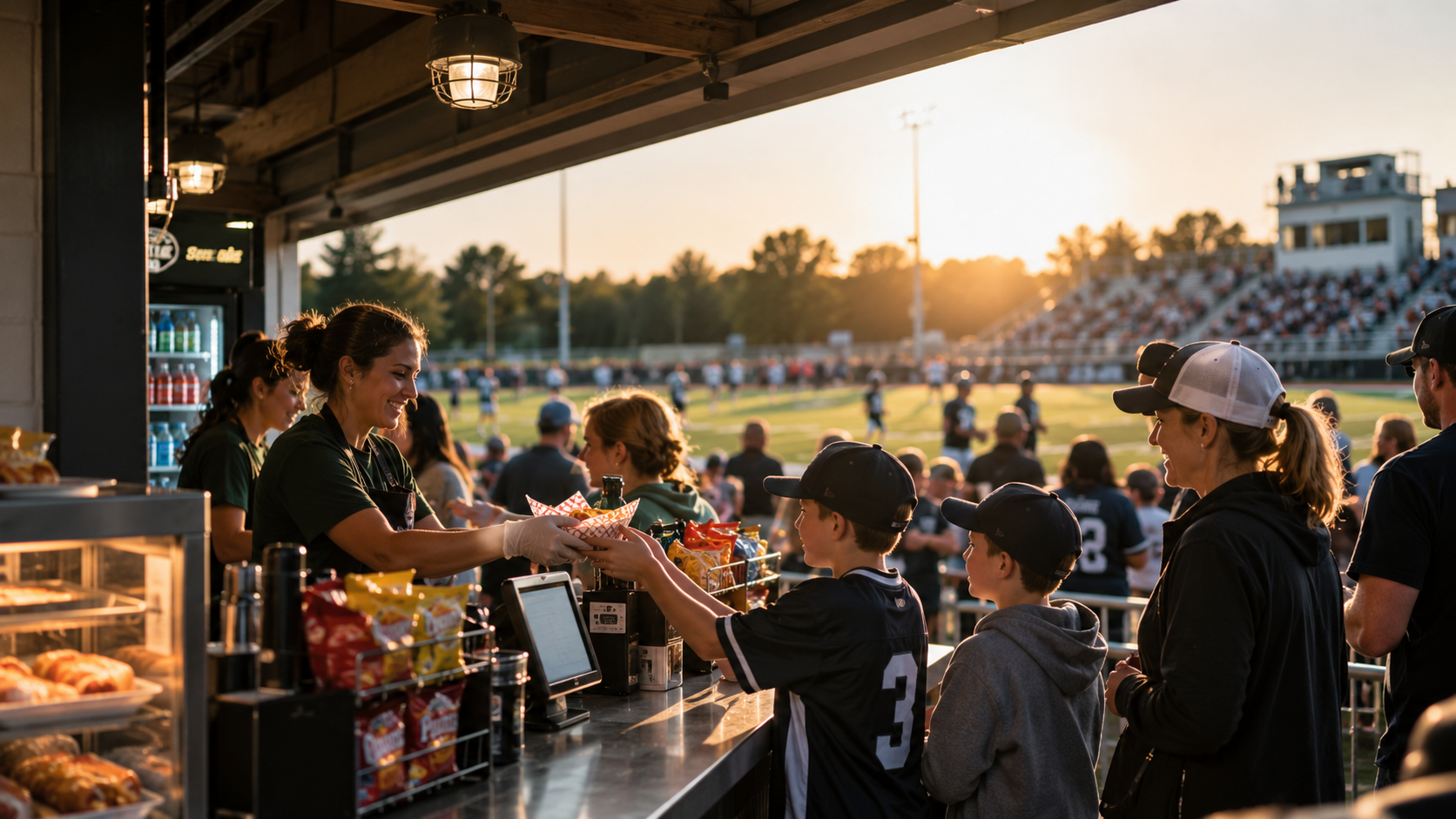 Concession team serving families at a busy game