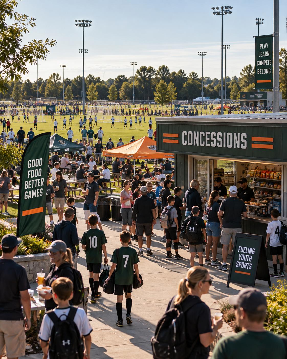 Families at a sports concession stand